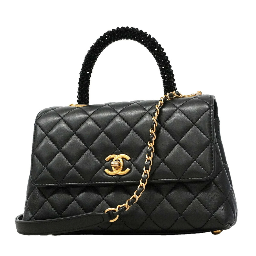 Chanel handbag, chain shoulder bag, Coco handle, lambskin, black, 2-way bag f...